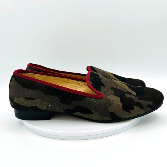 The Kooples Fabric Leather Loafer Womens 37 Green Camo Preppy Country Club Glam - Picture 11 of 11